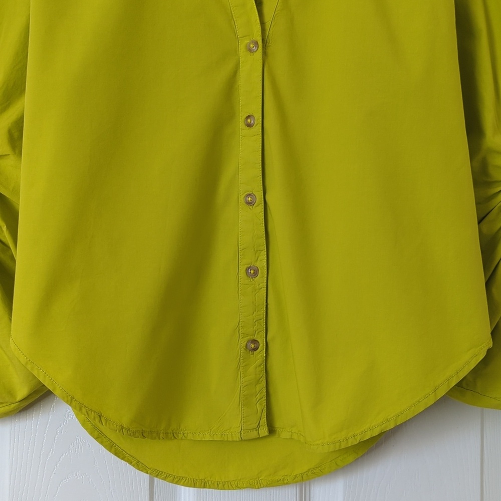 Pilcro Anthropologie Drawstring Poplin Oversized Button Down Shirt Chartreuse S - Picture 7 of 11